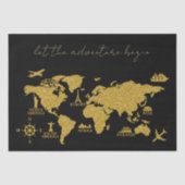 金ゴールドグリッターワールドマップオンブラックアドベンチャーエレガント 薄葉紙 (正面)