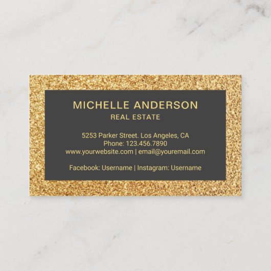 金ゴールドグリッターヴィンテージアンティーク実在鍵不動産 名刺 (裏面)