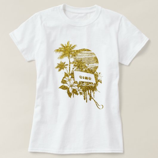 金ゴールドグリッターヴィンテージカセットテープ Tシャツ (デザイン正面)