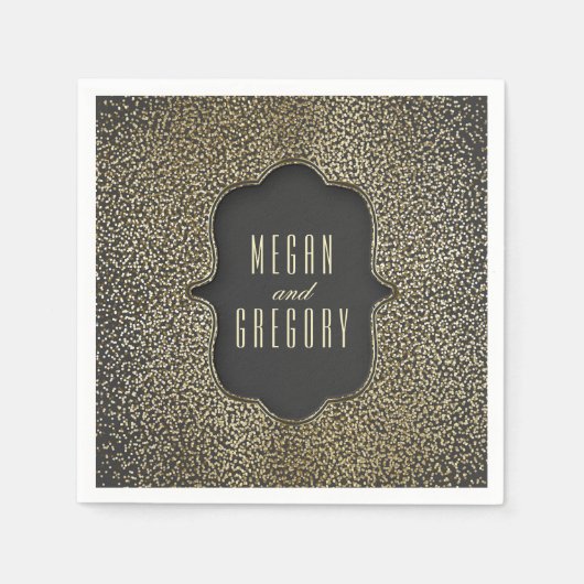 金ゴールドグリッターヴィンテージグラ結婚マー スタンダードカクテルナプキン (正面)