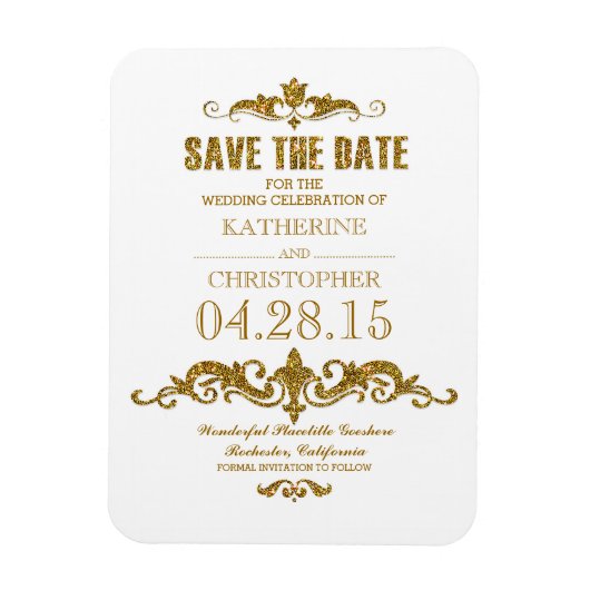 金ゴールドグリッターヴィンテージ保存日 マグネット (縦)