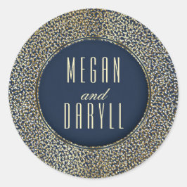 金ゴールドグリッターヴィンテージ紙吹雪ネイビー結婚ズ ラウンドシール