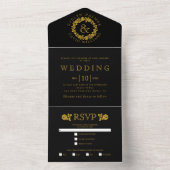 金ゴールドグリッターヴィンテージ結婚リースon black's all i オールインワン招待状 (内側)