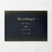 金ゴールドグリッター三つ折り文字結婚の 三つ折り招待状 (カバー)