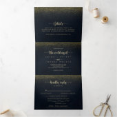 金ゴールドグリッター三つ折り文字結婚の 三つ折り招待状 (内部)