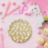 金ゴールドグリッター上の白いパイナップルパターン ペーパープレート (パーティー)