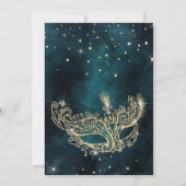 金ゴールドグリッター仮装マスクティール（緑がかった色）グリーンスウィート16 招待状 (裏面)