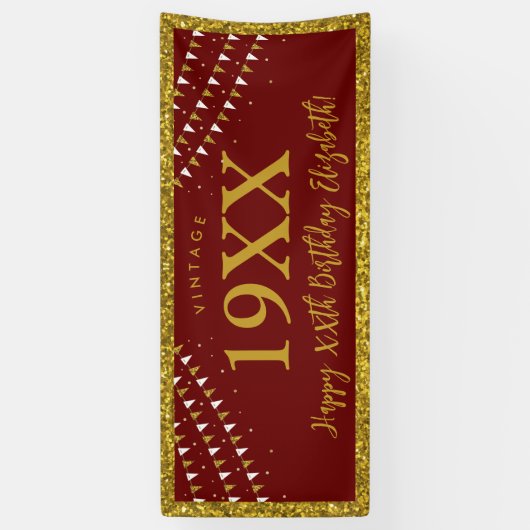 金ゴールドグリッター任意の年齢誕生日ヴィンテージバナー 横断幕 (縦)