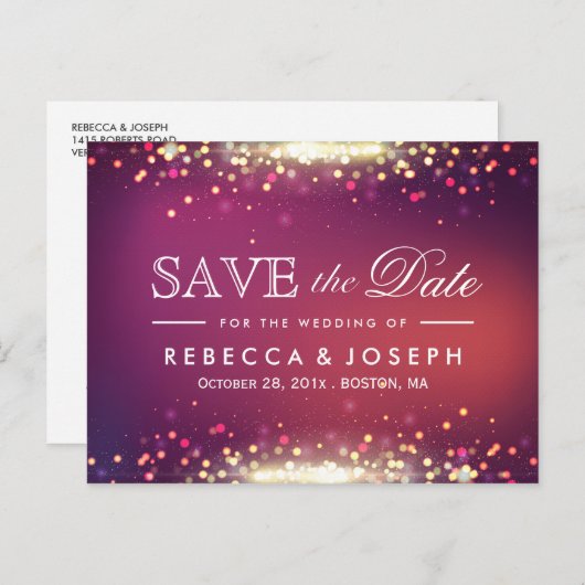 金ゴールドグリッター光沢のある輝くライト日付を保存 案内ポストカード (正面/裏面)