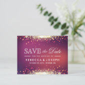 金ゴールドグリッター光沢のある輝くライト日付を保存 案内ポストカード (スタンド正面)