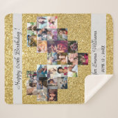 金ゴールドグリッター写真コラージュ60th birthday gift シェルパブランケット (正面(横))