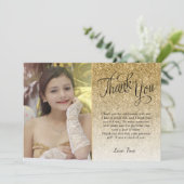 金ゴールドグリッター写真サンキューカード 招待状 (スタンド正面)