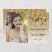 金ゴールドグリッター写真サンキューカード 招待状 (正面/裏面)