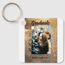 金ゴールドグリッター写真卒業の追加ネームクラス文字 キーホルダー