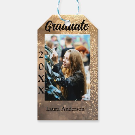 金ゴールドグリッター写真卒業の追加ネームクラス文字 ギフトタグ (正面)