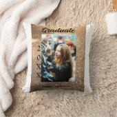 金ゴールドグリッター写真卒業の追加ネームクラス文字 クッション (ブランケット)