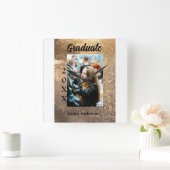 金ゴールドグリッター写真卒業の追加ネームクラス文字 スクエア壁時計 (ホーム)