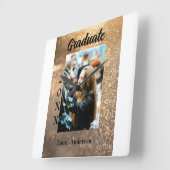 金ゴールドグリッター写真卒業の追加ネームクラス文字 スクエア壁時計 (傾斜)