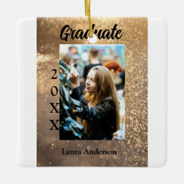 金ゴールドグリッター写真卒業の追加ネームクラス文字 セラミックオーナメント