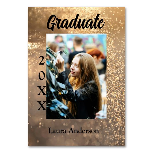 金ゴールドグリッター写真卒業の追加ネームクラス文字 テーブルナンバー (正面)