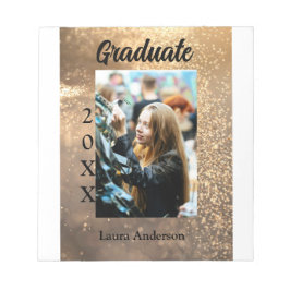 金ゴールドグリッター写真卒業の追加ネームクラス文字 ノートパッド