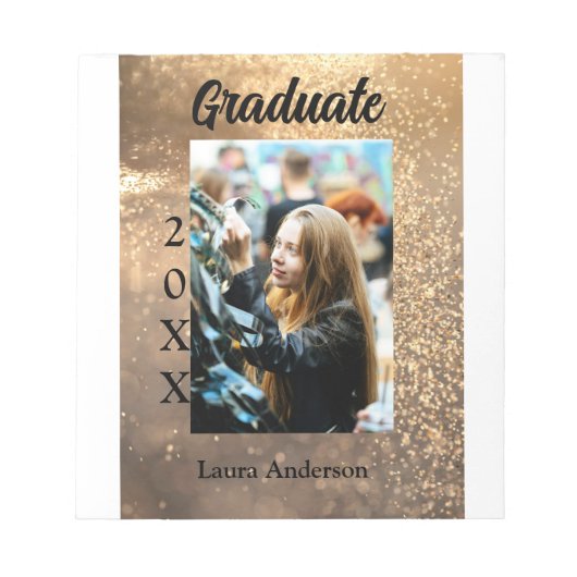 金ゴールドグリッター写真卒業の追加ネームクラス文字 ノートパッド (正面)