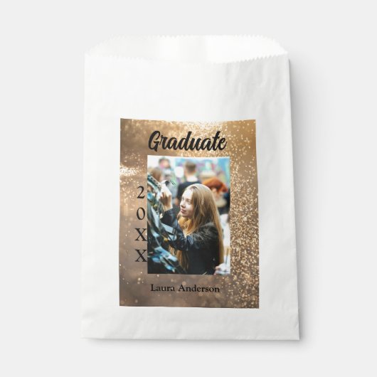 金ゴールドグリッター写真卒業の追加ネームクラス文字 フェイバーバッグ (正面)