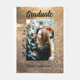金ゴールドグリッター写真卒業の追加ネームクラス文字 フリースブランケット