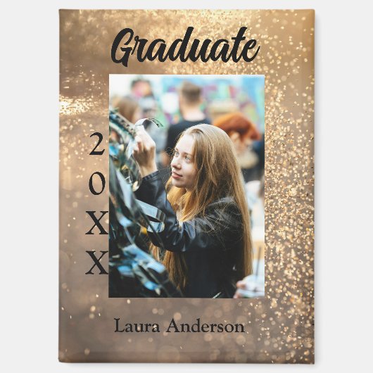 金ゴールドグリッター写真卒業の追加ネームクラス文字 マグネット (正面)