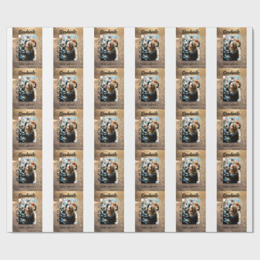 金ゴールドグリッター写真卒業の追加ネームクラス文字 ラッピングペーパー (フラット)