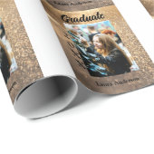 金ゴールドグリッター写真卒業の追加ネームクラス文字 ラッピングペーパー (ロールコーナー)