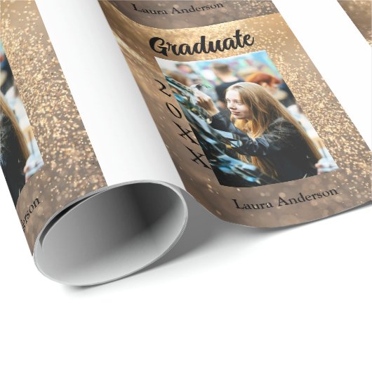 金ゴールドグリッター写真卒業の追加ネームクラス文字 ラッピングペーパー (ロールコーナー)