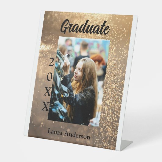 金ゴールドグリッター写真卒業の追加ネームクラス文字 台座サイン (正面)