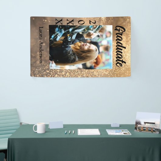 金ゴールドグリッター写真卒業の追加ネームクラス文字 横断幕 (トレードショー)