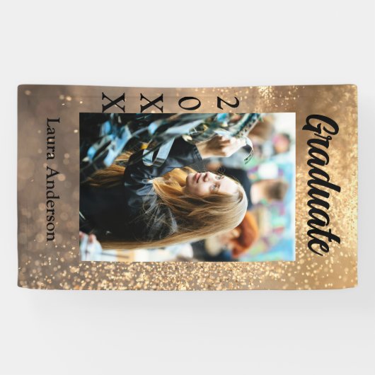 金ゴールドグリッター写真卒業の追加ネームクラス文字 横断幕 (横)