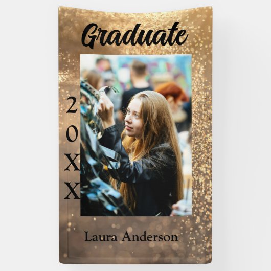 金ゴールドグリッター写真卒業の追加ネームクラス文字 横断幕 (縦)