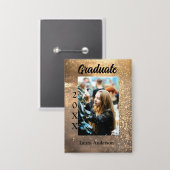 金ゴールドグリッター写真卒業の追加ネームクラス文字 缶バッジ (正面/裏面)