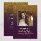 金ゴールドグリッター写真卒業パーティー発表 招待状 (正面/裏面)