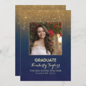 金ゴールドグリッター写真卒業パーティー発表 招待状 (正面/裏面)