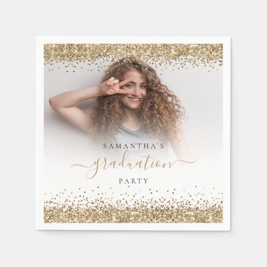 金ゴールドグリッター写真名卒業2024パーティー スタンダードカクテルナプキン (正面)
