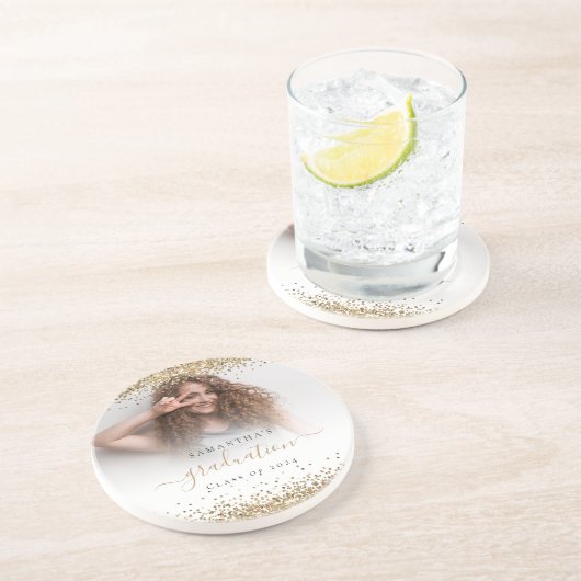 金ゴールドグリッター写真名卒業2024 コースター (側面)