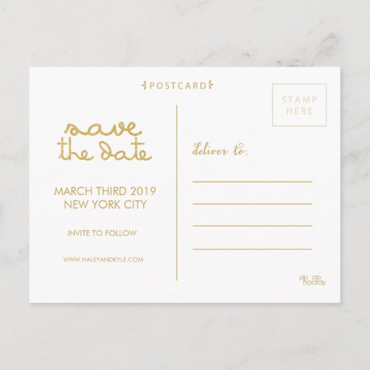 金ゴールドグリッター写真枠はがきを保存 案内ポストカード (裏面)