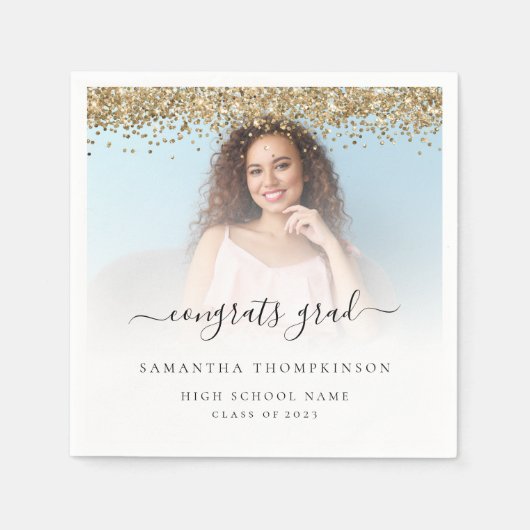 金ゴールドグリッター写真2024おめでとう卒業 スタンダードカクテルナプキン (正面)