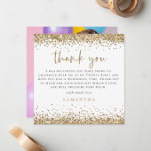 金ゴールドグリッター写真21stスクエアありがとう ノートカード (正面/裏面インサイチュ)