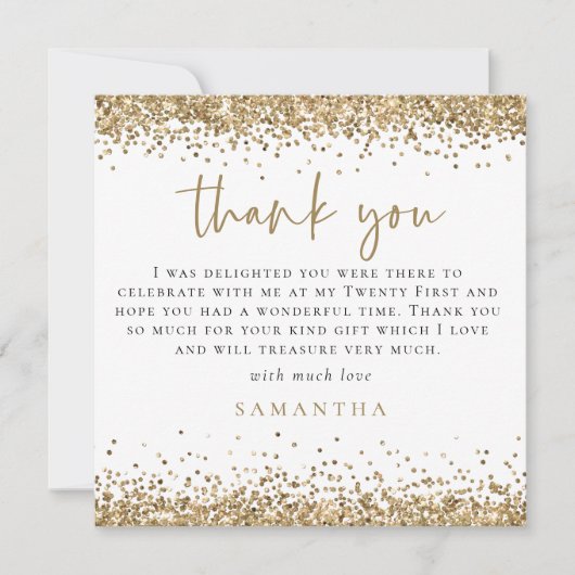 金ゴールドグリッター写真21stスクエアありがとう ノートカード (正面)