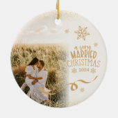 金ゴールドグリッター写真A非常にクリスマス結婚した セラミックオーナメント (裏面)