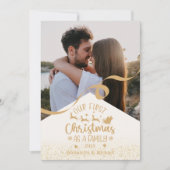 金ゴールドグリッター初めてのクリスマスを家族の写真として シーズンカード (正面)