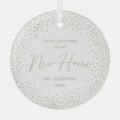 金ゴールドグリッター初めてのクリスマスズインザニューホーム ガラスオーナメント (正面)