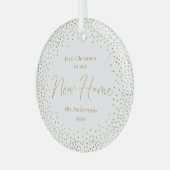 金ゴールドグリッター初めてのクリスマスズインザニューホーム ガラスオーナメント (正面左)