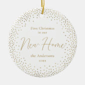 金ゴールドグリッター初めてのクリスマスズインザニューホーム セラミックオーナメント (正面)
